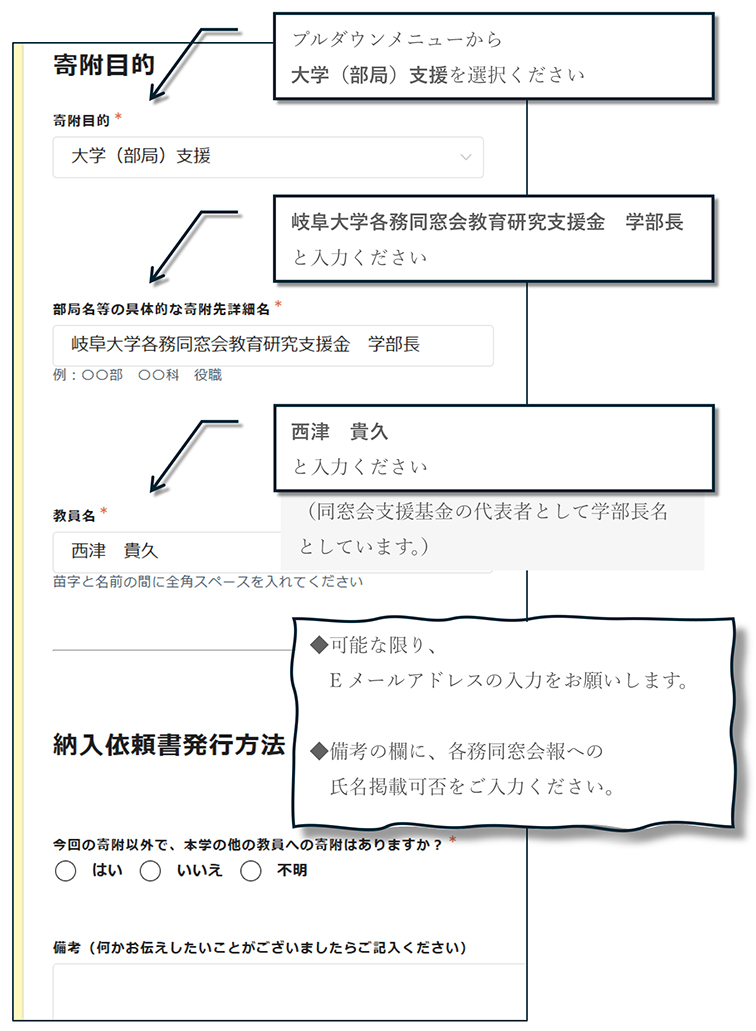 岐阜大学、農学部、応用生物科学部、寄附、同窓会、方法